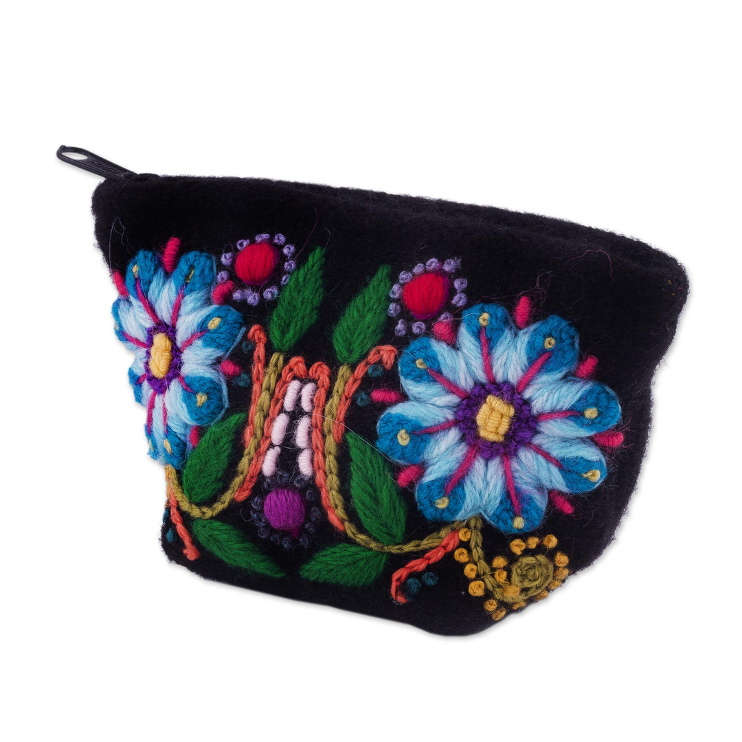 Floral Embroidered Alpaca Blend Coin Purse from Peru - Peruvian Shopper