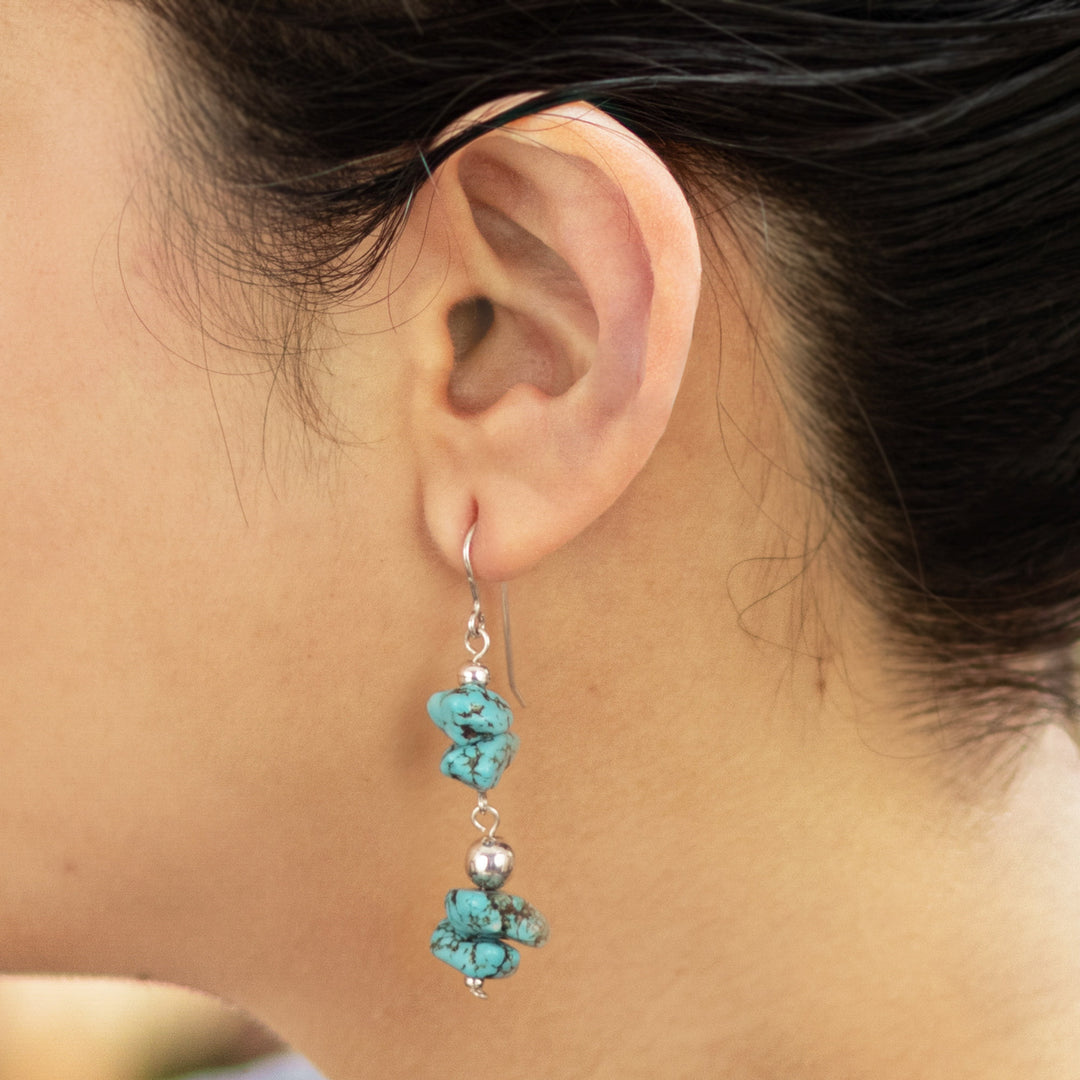 Sterling Silver and Reconstituted Turquoise Dangle Earrings - Peruvian Pebbles