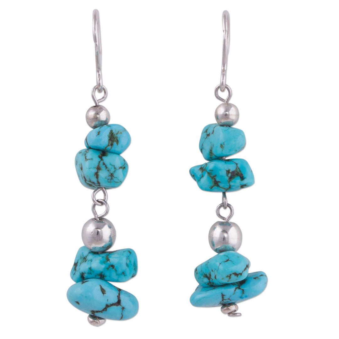 Sterling Silver and Reconstituted Turquoise Dangle Earrings - Peruvian Pebbles