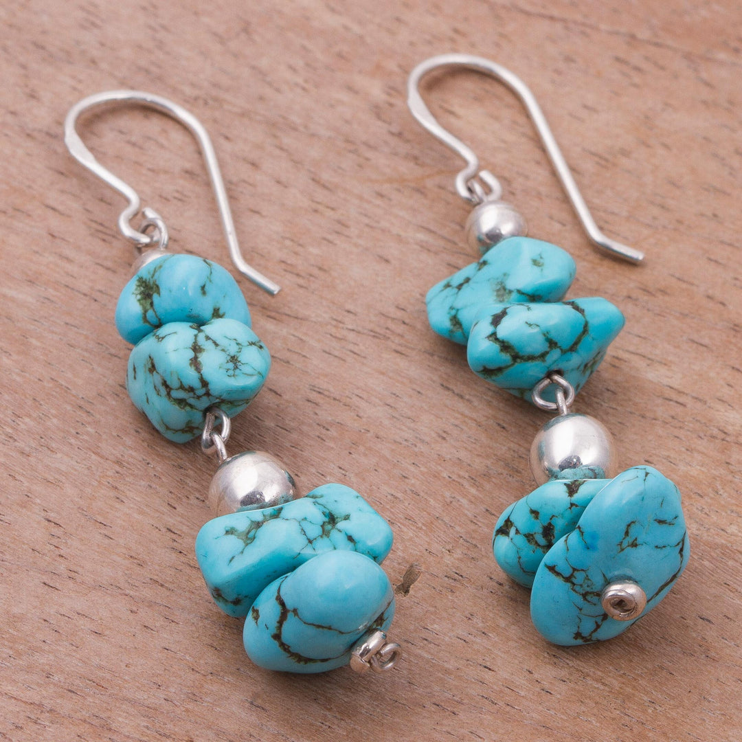 Sterling Silver and Reconstituted Turquoise Dangle Earrings - Peruvian Pebbles