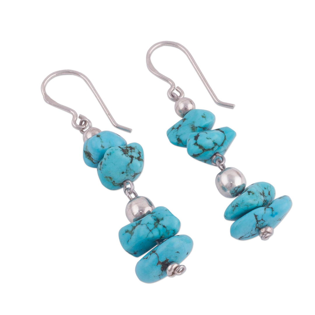 Sterling Silver and Reconstituted Turquoise Dangle Earrings - Peruvian Pebbles