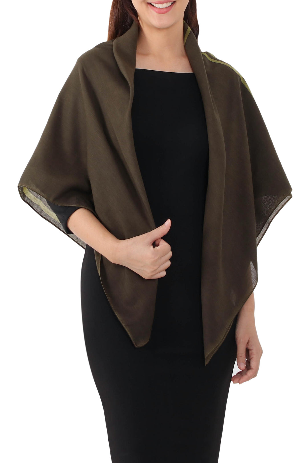 Handwoven Cotton Scarf in Avocado and Olive from Thailand - Nature Stripes