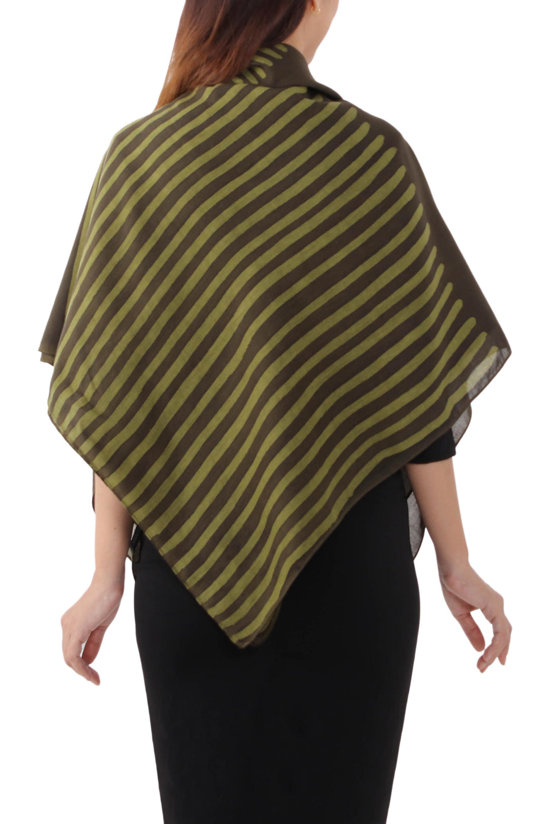 Handwoven Cotton Scarf in Avocado and Olive from Thailand - Nature Stripes