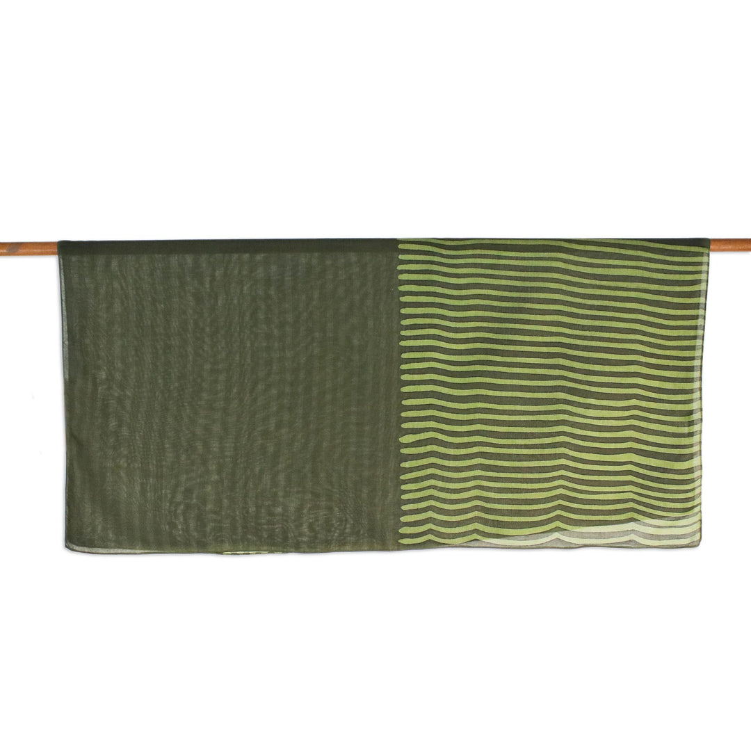 Handwoven Cotton Scarf in Avocado and Olive from Thailand - Nature Stripes