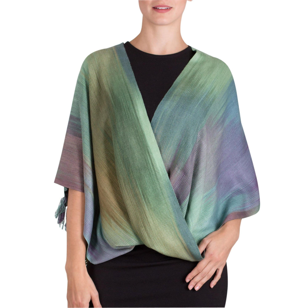 Asymmetric Hand Woven Rayon Poncho from Guatemala - Nature's Charm