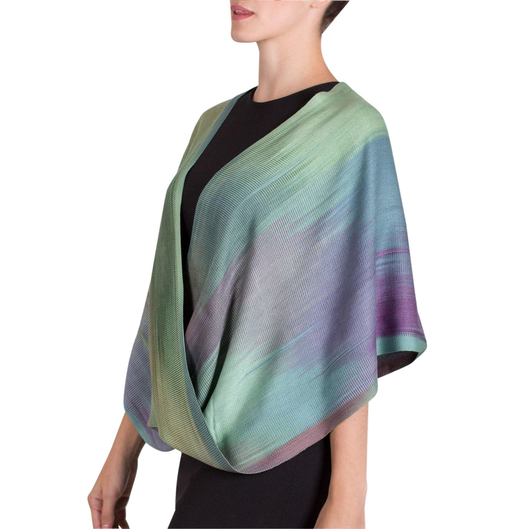 Asymmetric Hand Woven Rayon Poncho from Guatemala - Nature's Charm