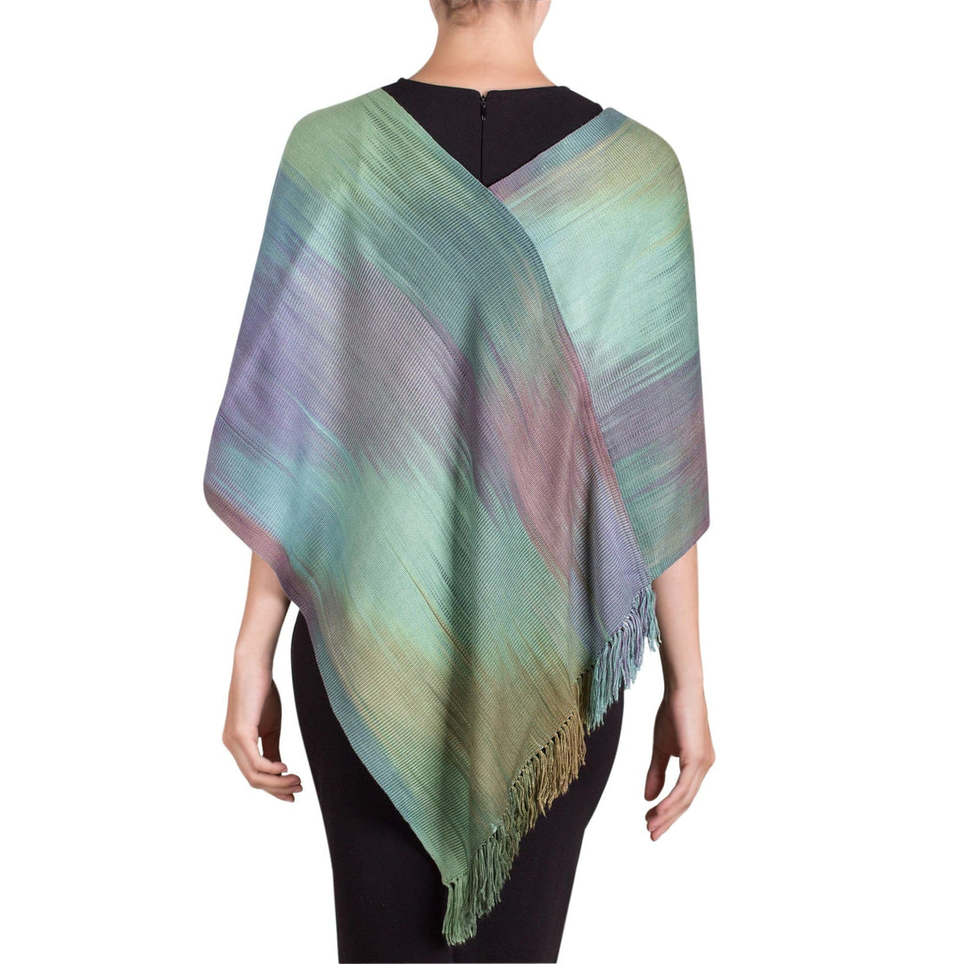 Asymmetric Hand Woven Rayon Poncho from Guatemala - Nature's Charm