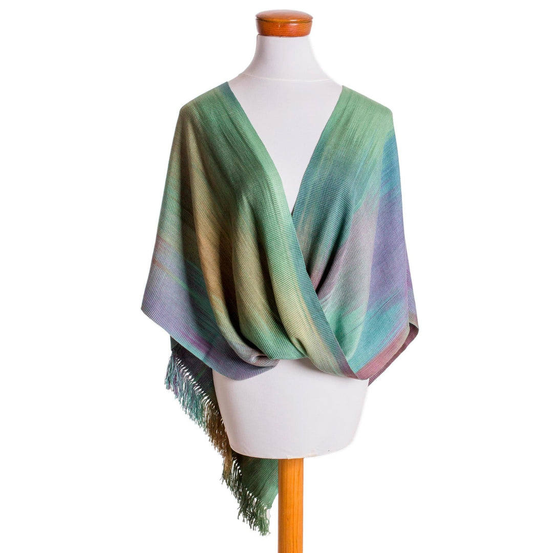 Asymmetric Hand Woven Rayon Poncho from Guatemala - Nature's Charm