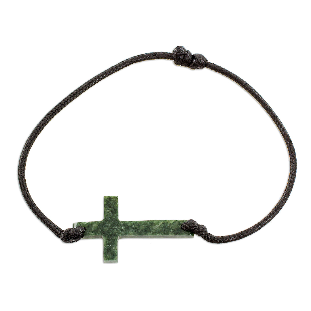 Cross-Shaped Dark Green Jade Bracelet from Guatemala - Maya Faith in Dark Green