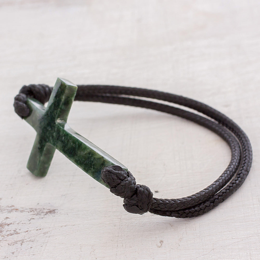 Cross-Shaped Dark Green Jade Bracelet from Guatemala - Maya Faith in Dark Green