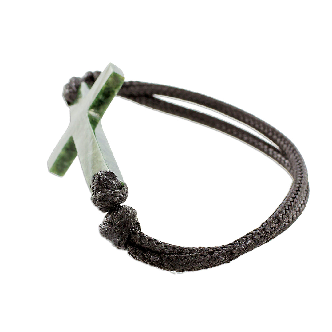 Cross-Shaped Dark Green Jade Bracelet from Guatemala - Maya Faith in Dark Green