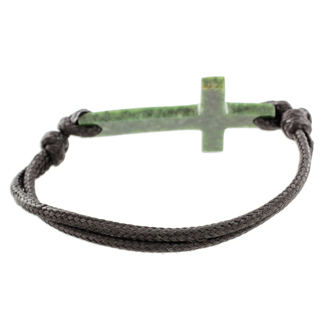 Cross-Shaped Dark Green Jade Bracelet from Guatemala - Maya Faith in Dark Green