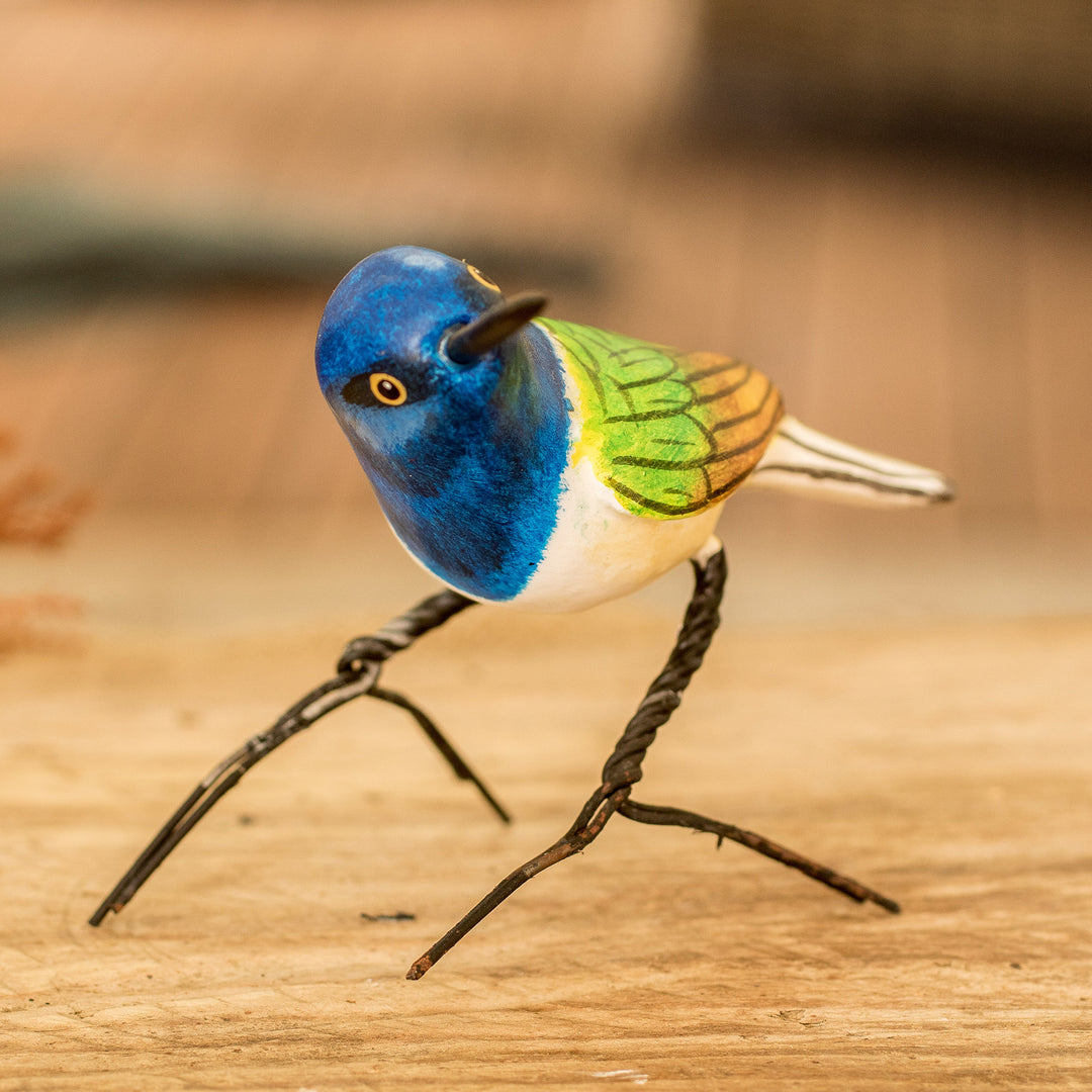 Guatemalan Handmade Jacobin Hummingbird Clay Bird Figurine - Jacobin Hummingbird