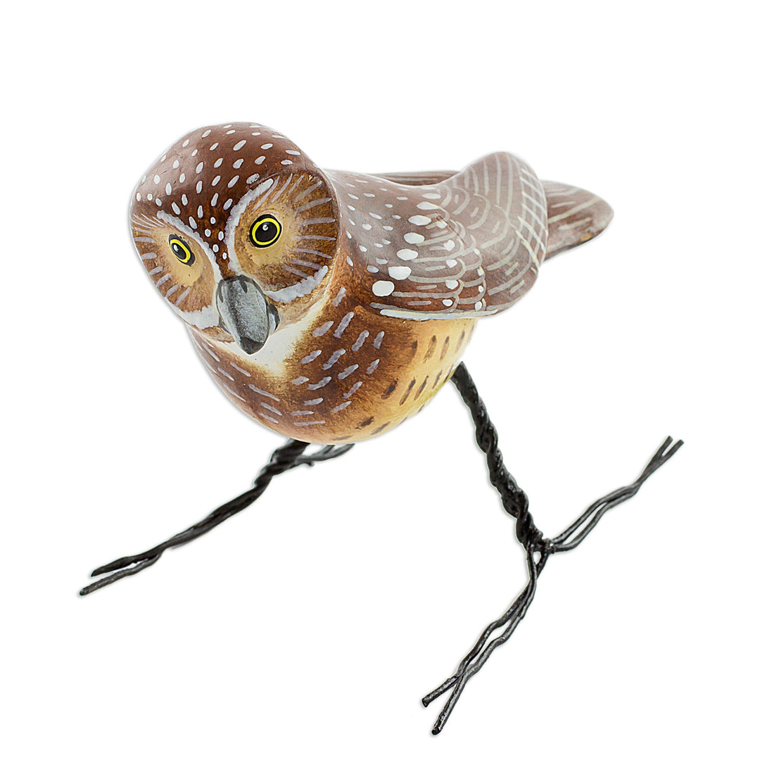 Hand Made Burrowing Owl Ceramic Bird Figurine from Guatemala - Burrowing Owl