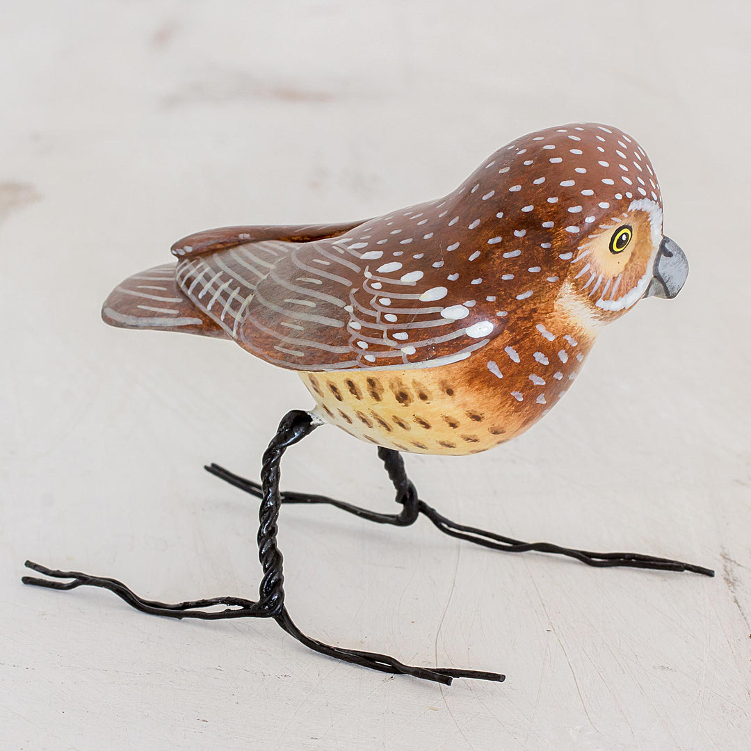 Hand Made Burrowing Owl Ceramic Bird Figurine from Guatemala - Burrowing Owl