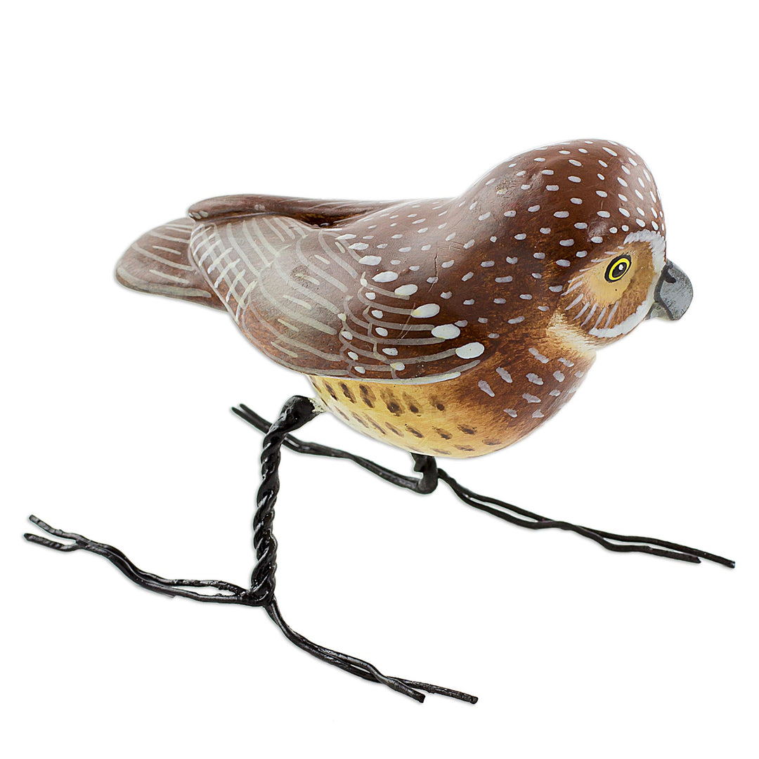Hand Made Burrowing Owl Ceramic Bird Figurine from Guatemala - Burrowing Owl