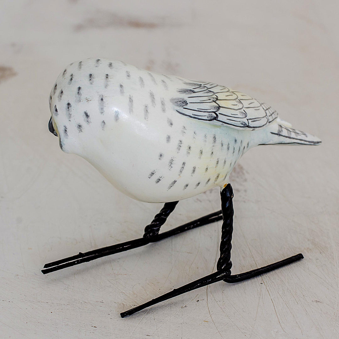 Hand Painted Snowy Owl Ceramic Bird Figurine from Guatemala - Snowy Owl