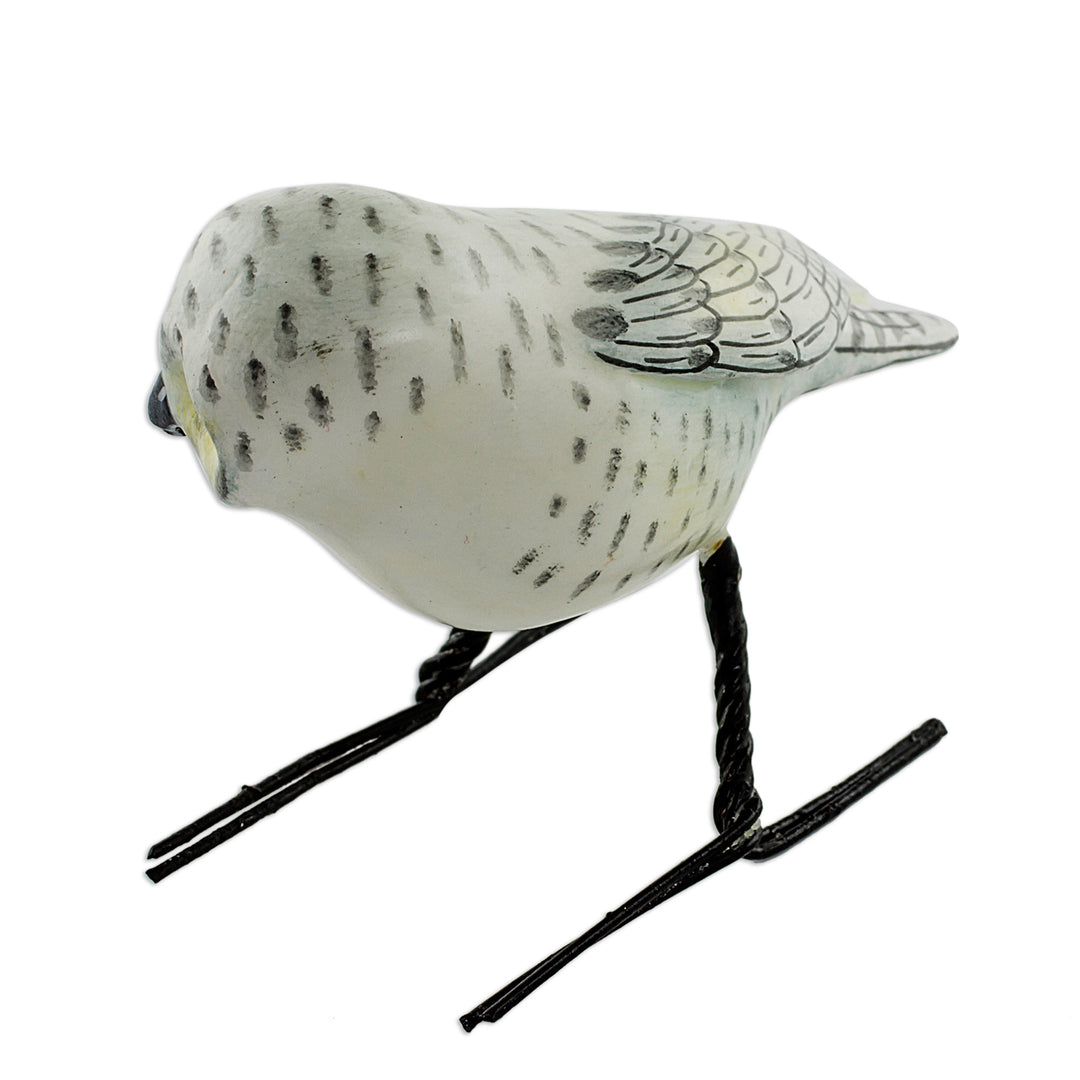 Hand Painted Snowy Owl Ceramic Bird Figurine from Guatemala - Snowy Owl