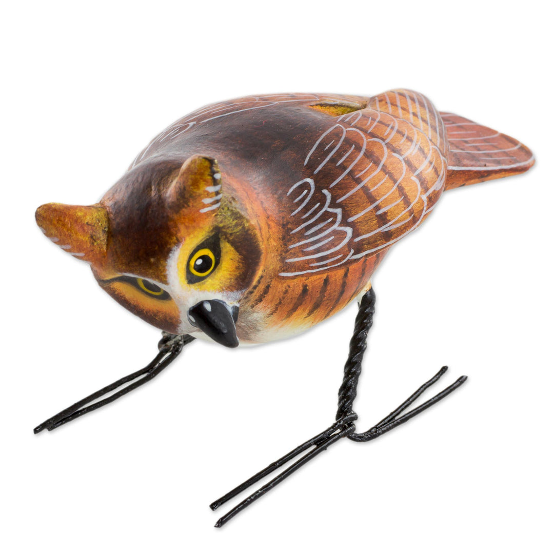 Hand Sculpted, Painted Ceramic Great Horned Owl Figurine - Great Horned Owl