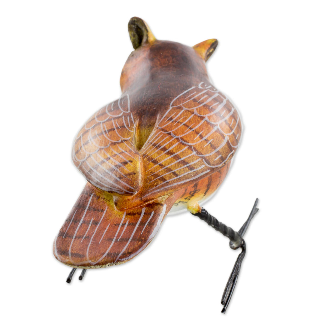 Hand Sculpted, Painted Ceramic Great Horned Owl Figurine - Great Horned Owl