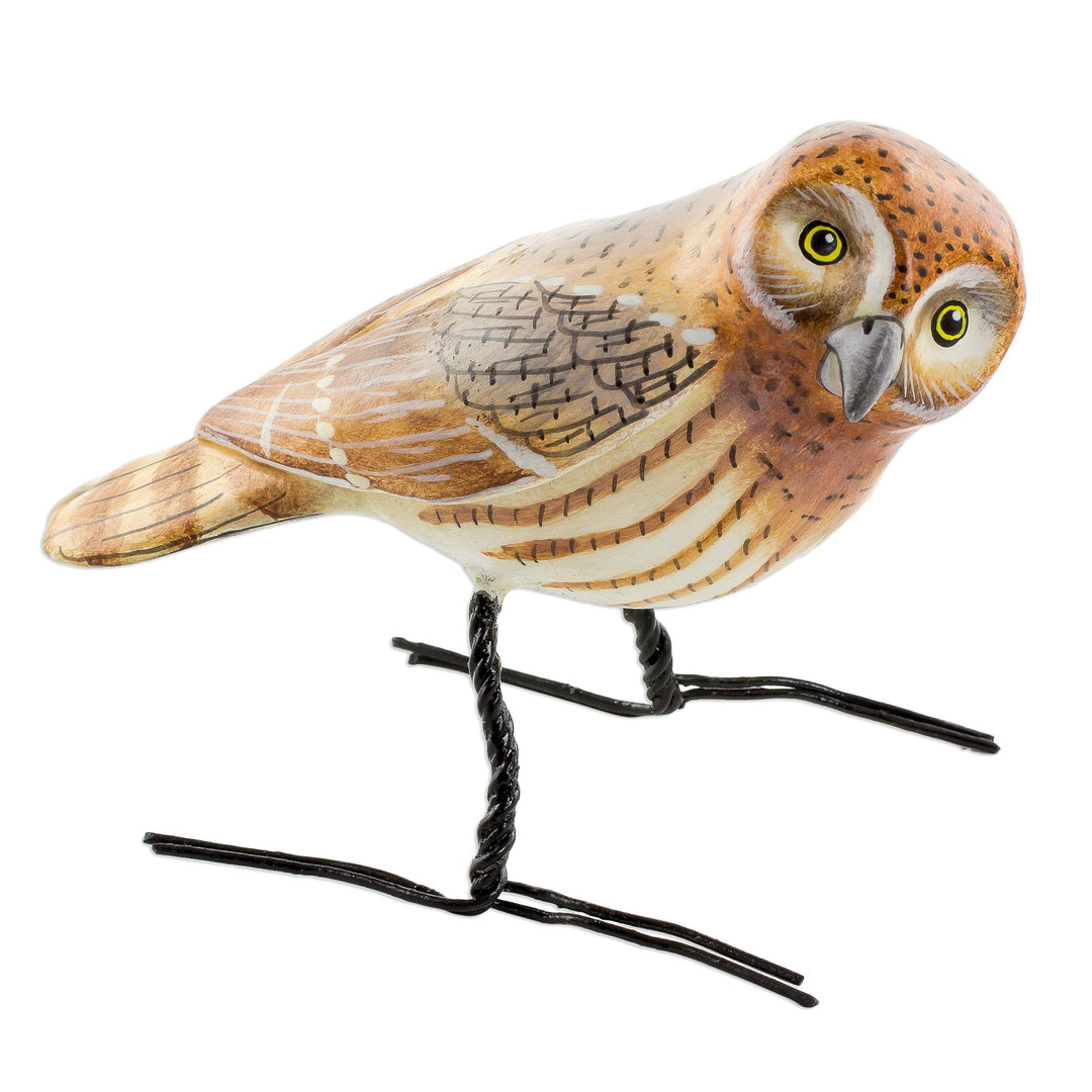 Artisan Crafted Elf Owl Ceramic Bird Figurine from Guatemala - Elf Owl