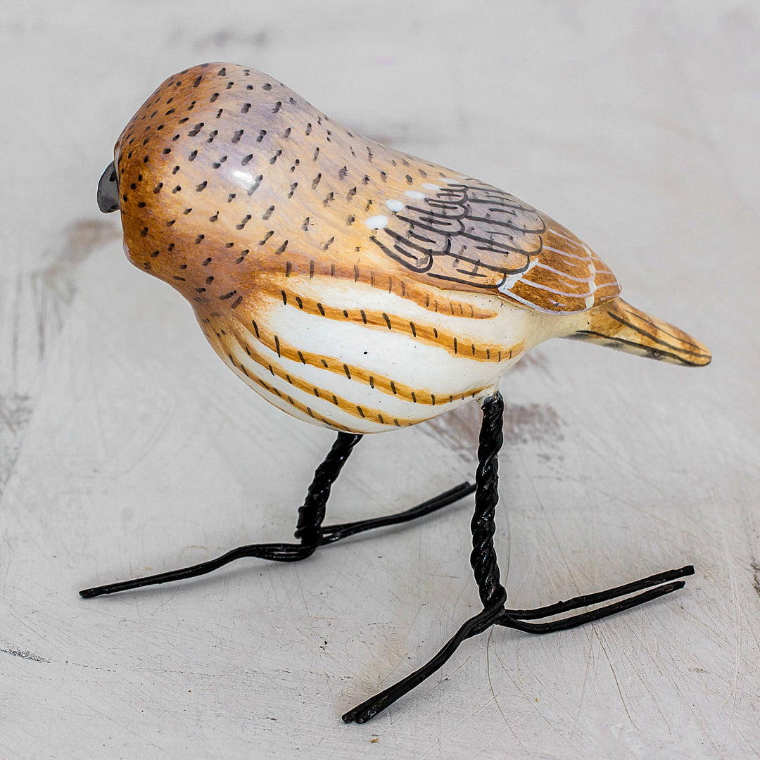 Artisan Crafted Elf Owl Ceramic Bird Figurine from Guatemala - Elf Owl