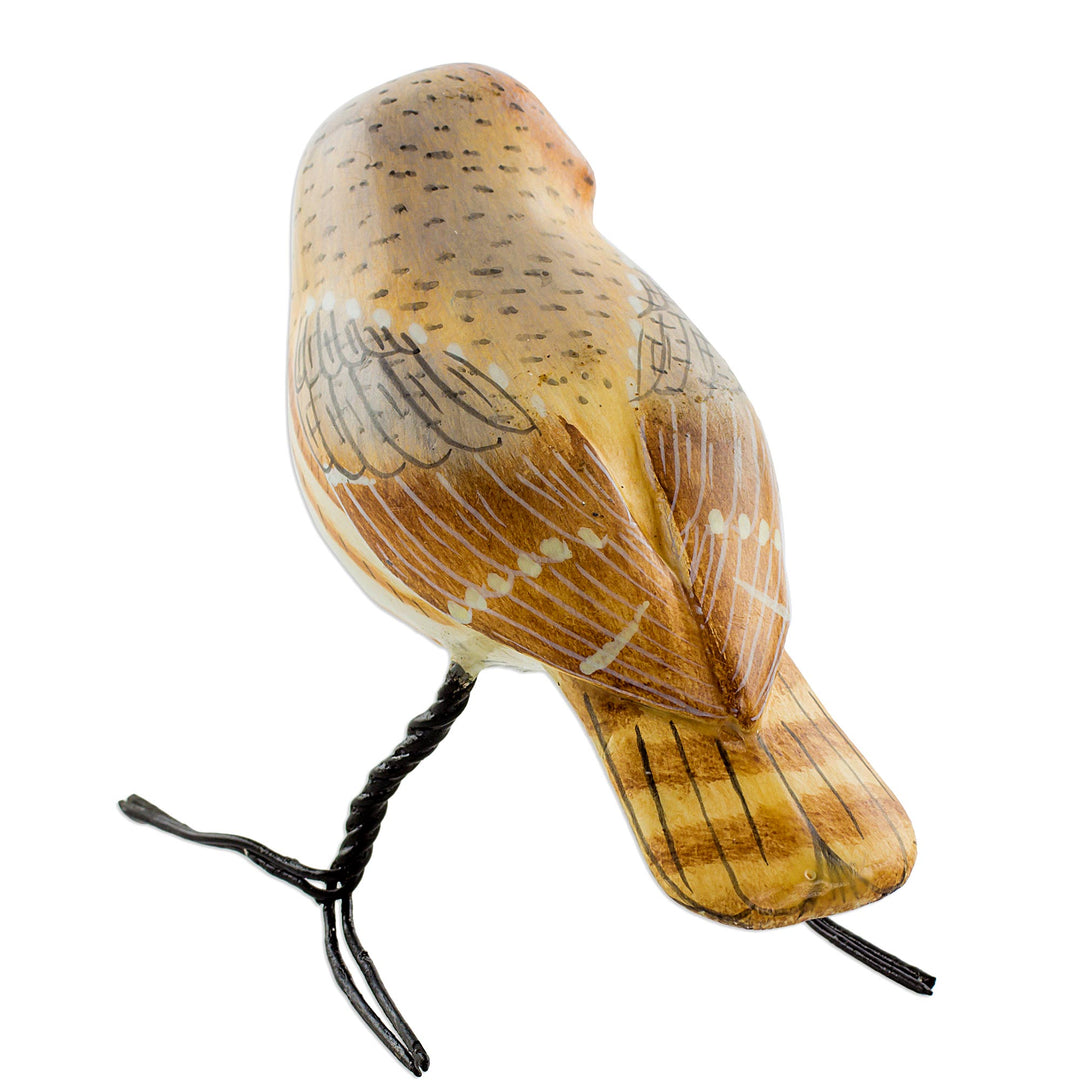 Artisan Crafted Elf Owl Ceramic Bird Figurine from Guatemala - Elf Owl