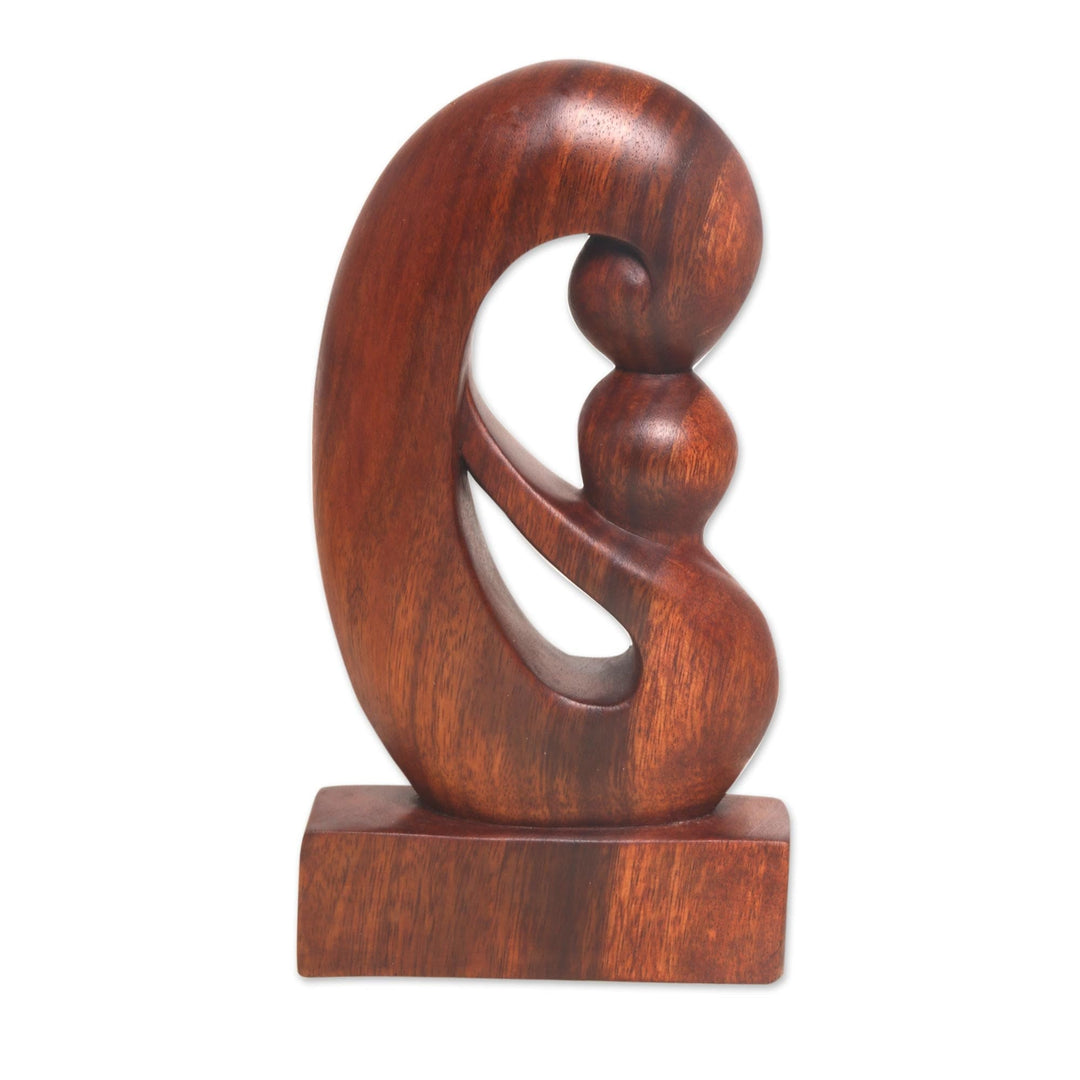 Curved Hand Carved Wood Sculpture - Maternal Embrace