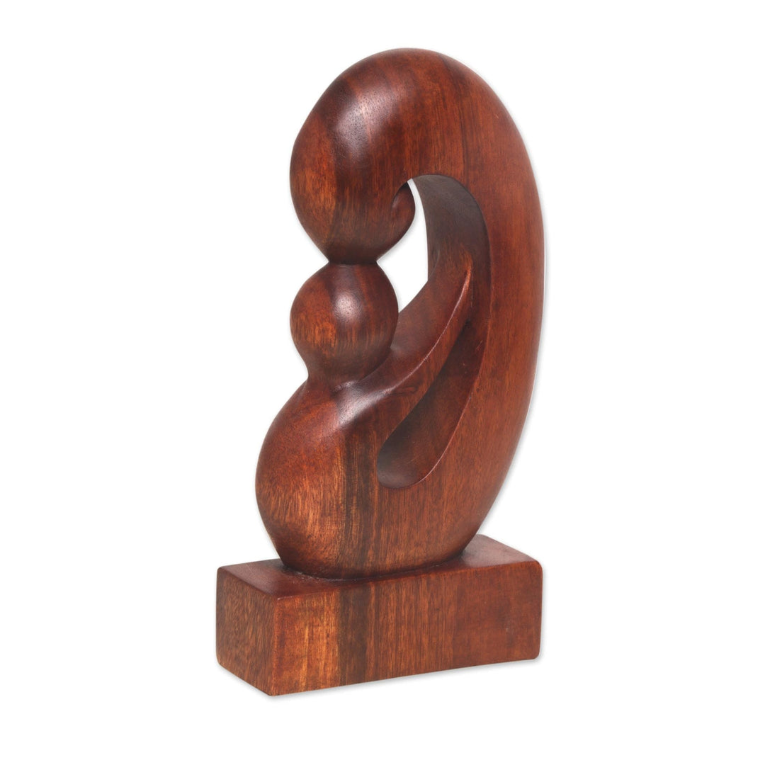 Curved Hand Carved Wood Sculpture - Maternal Embrace