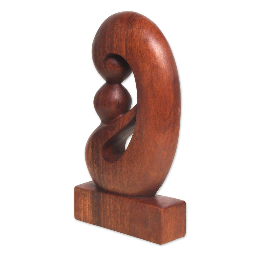 Curved Hand Carved Wood Sculpture - Maternal Embrace