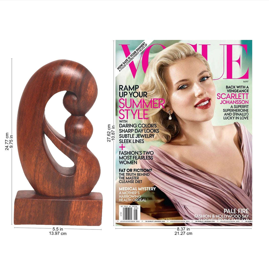 Curved Hand Carved Wood Sculpture - Maternal Embrace