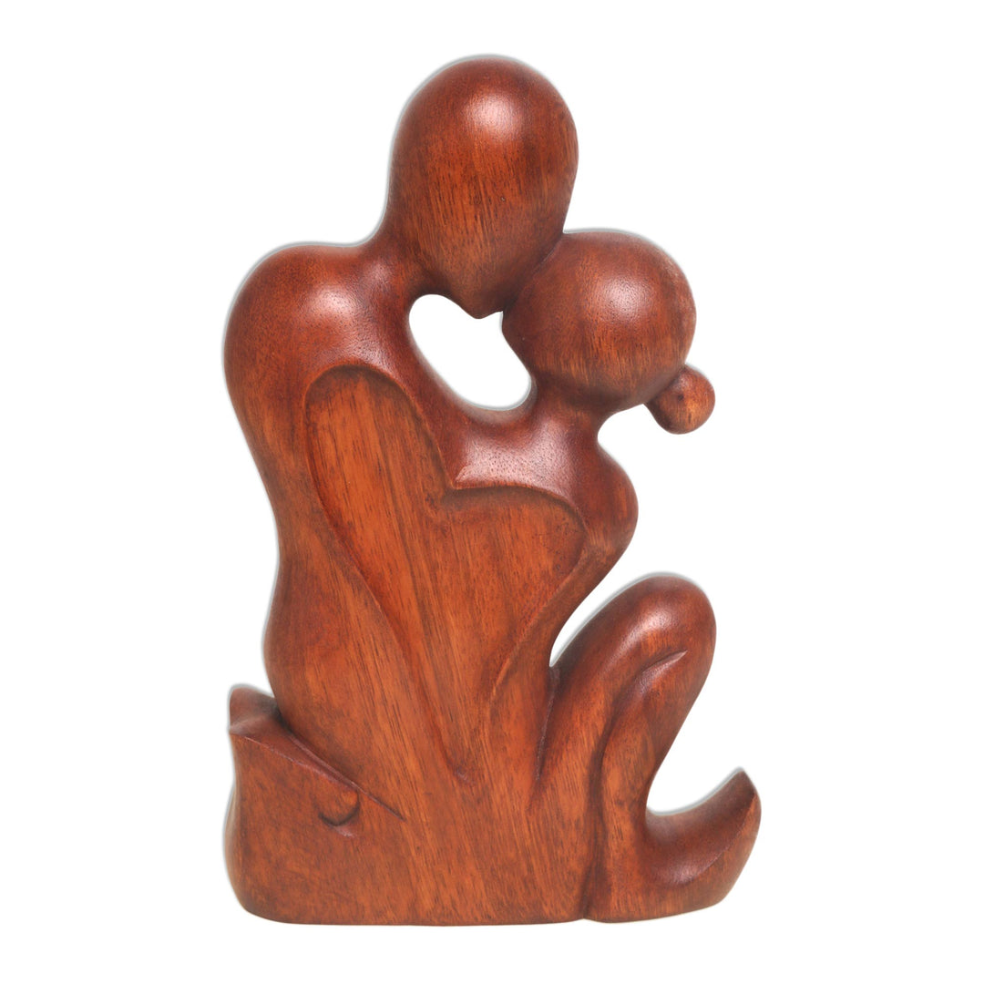 Hand Carved Romantic Suar Wood Statuette from Bali - Love's Bond