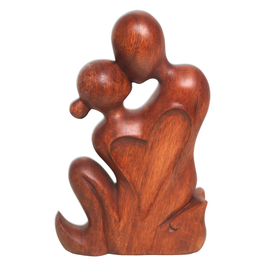 Hand Carved Romantic Suar Wood Statuette from Bali - Love's Bond