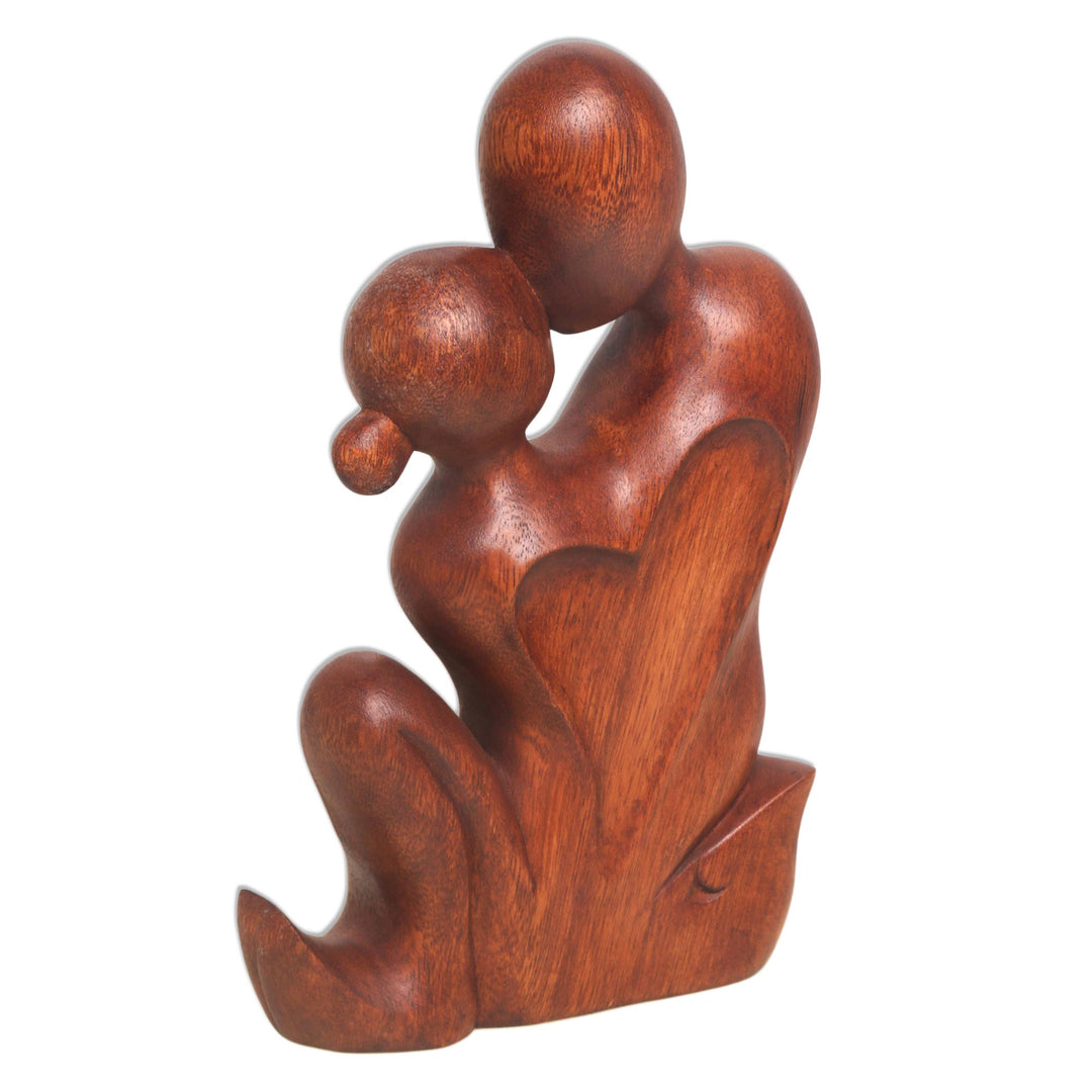 Hand Carved Romantic Suar Wood Statuette from Bali - Love's Bond