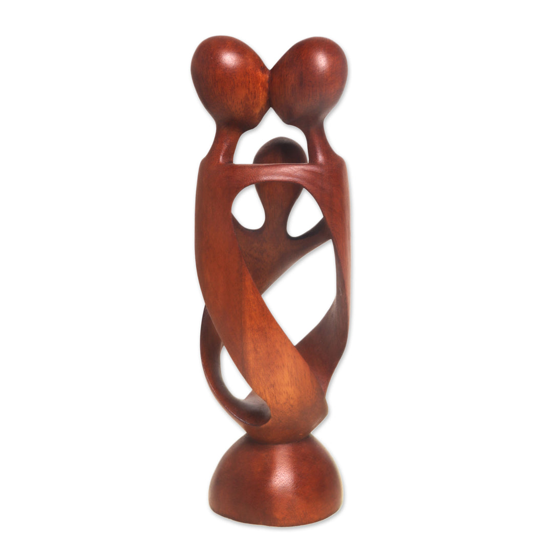 Hand Crafted Wood Family Statuette from Bali - Family Spiral