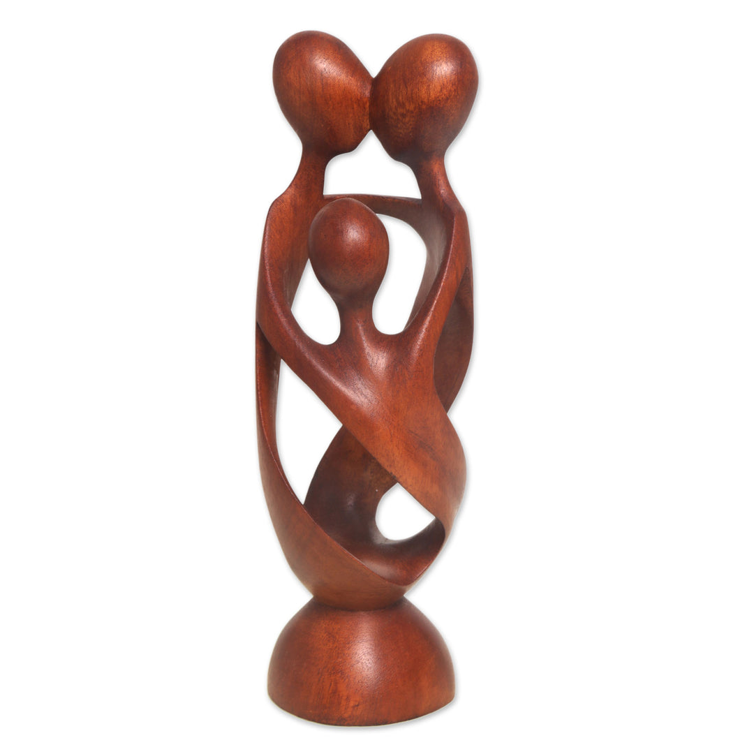 Hand Crafted Wood Family Statuette from Bali - Family Spiral