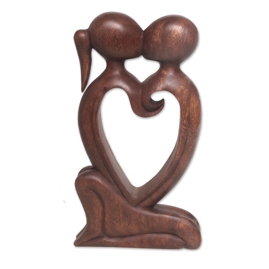 Hand Carved Romantic Suar Wood Statuette from Bali - Eternal Bond