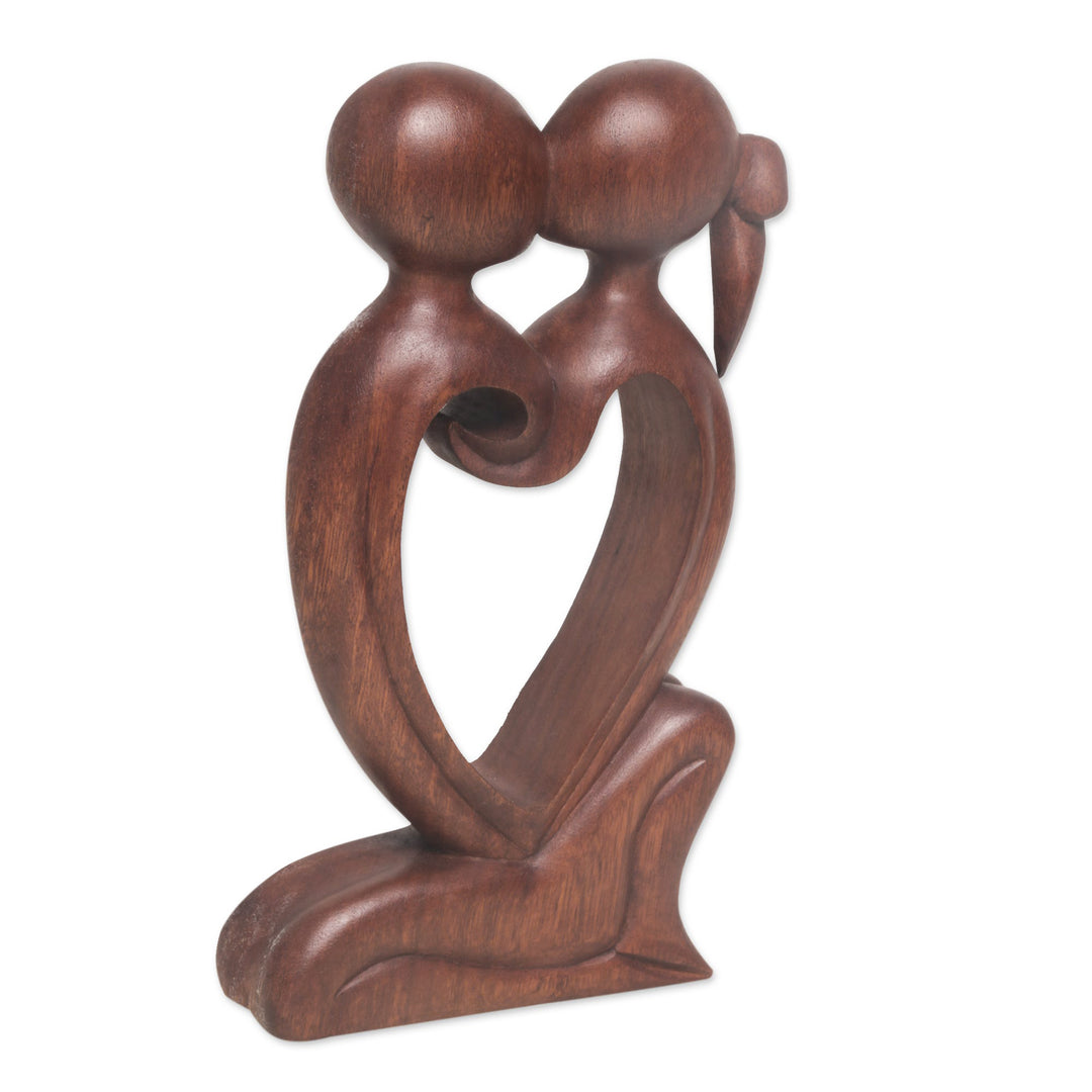 Hand Carved Romantic Suar Wood Statuette from Bali - Eternal Bond