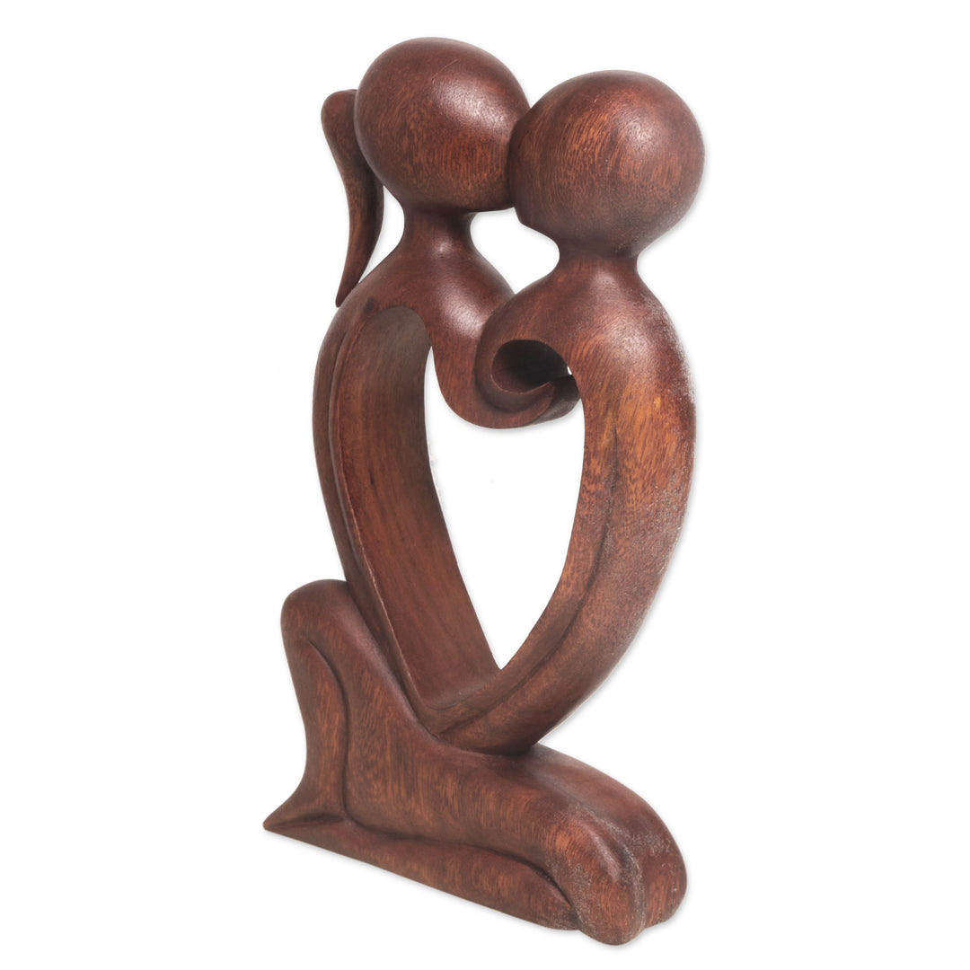 Hand Carved Romantic Suar Wood Statuette from Bali - Eternal Bond