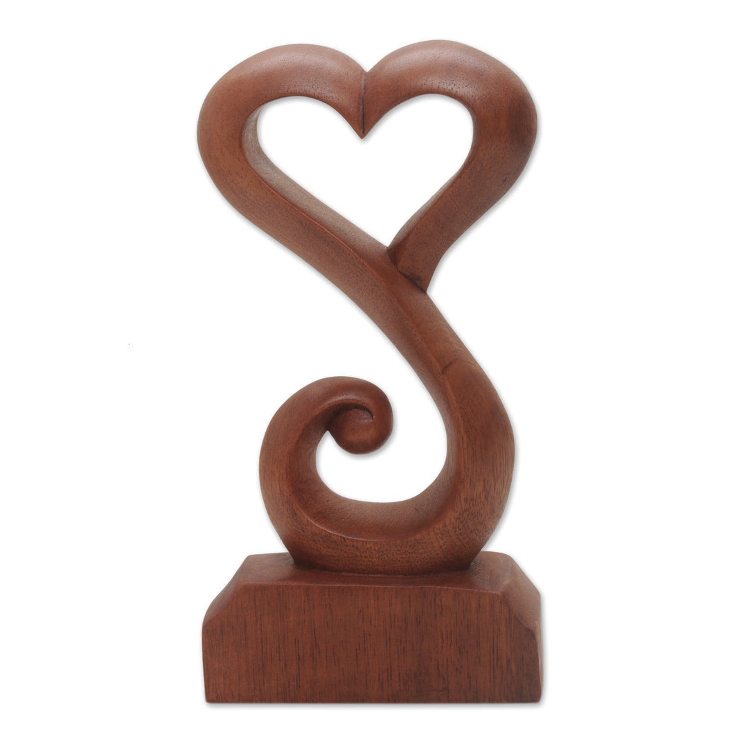 Hand Crafted Suar Wood Open Heart Statuette Home Decor - Tangled Love