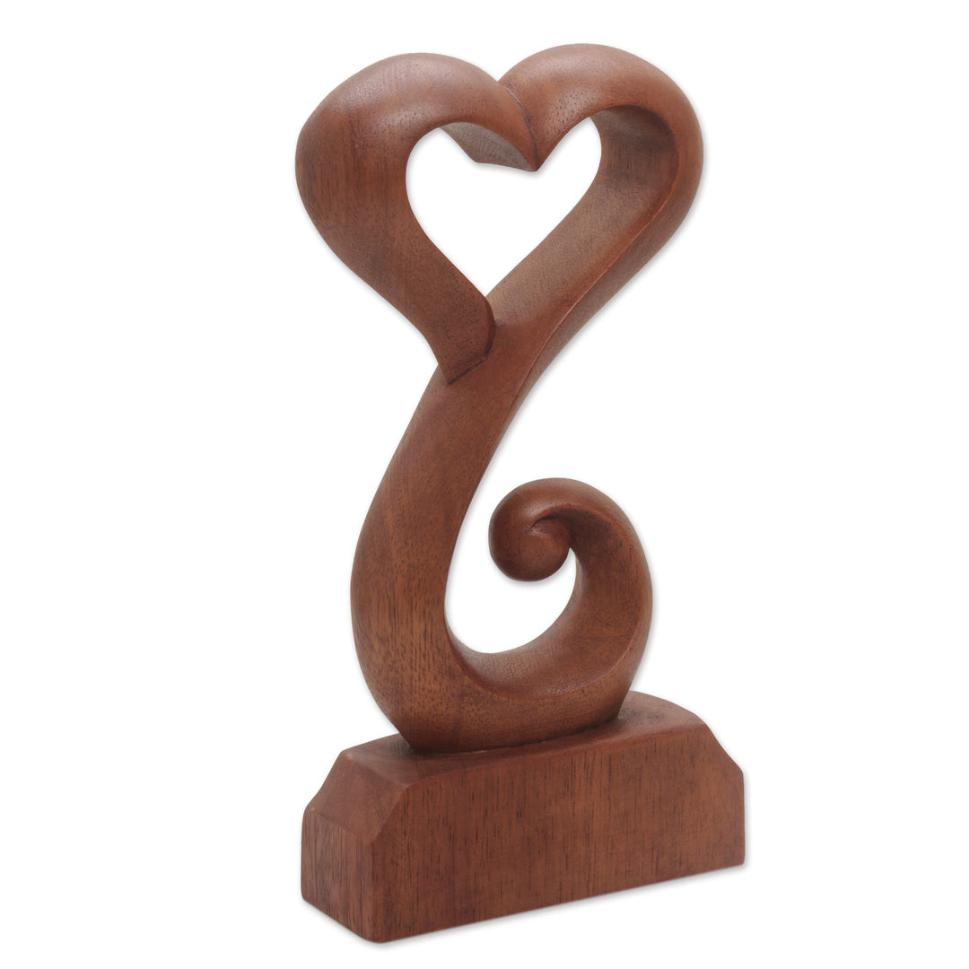 Hand Crafted Suar Wood Open Heart Statuette Home Decor - Tangled Love