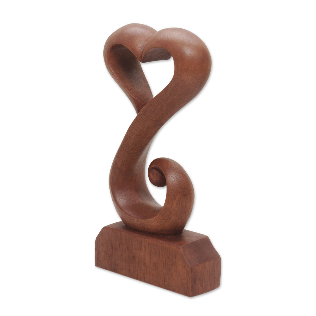 Hand Crafted Suar Wood Open Heart Statuette Home Decor - Tangled Love