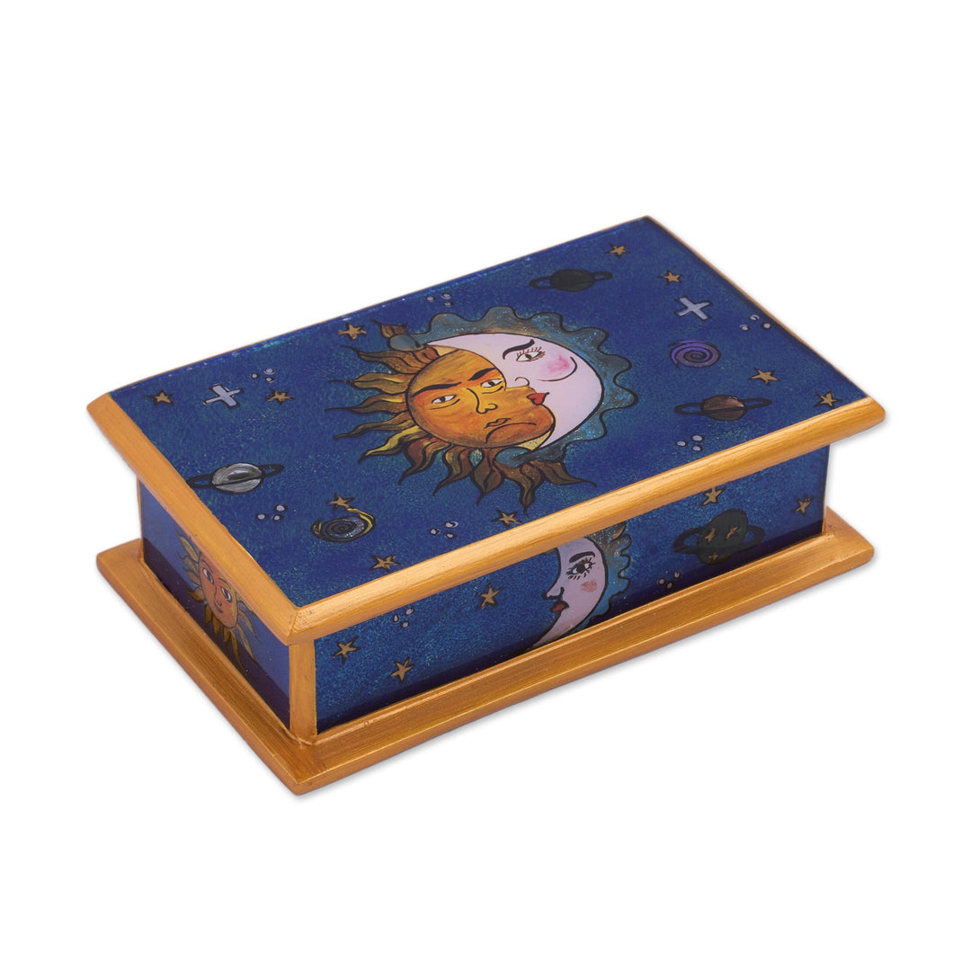 Sun-Themed Reverse Painted Glass Decorative Box from Peru - Solar Love