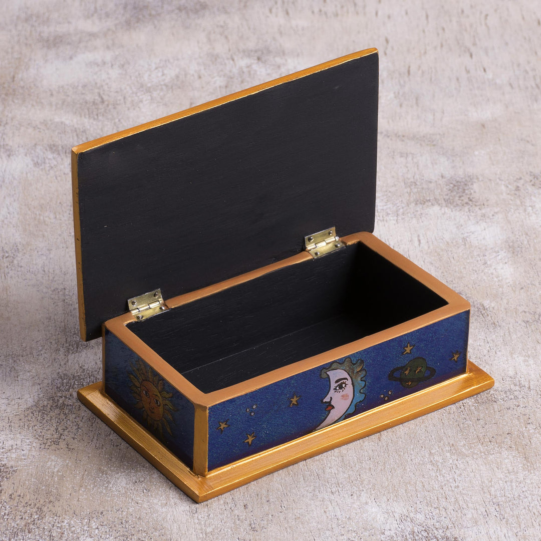 Sun-Themed Reverse Painted Glass Decorative Box from Peru - Solar Love