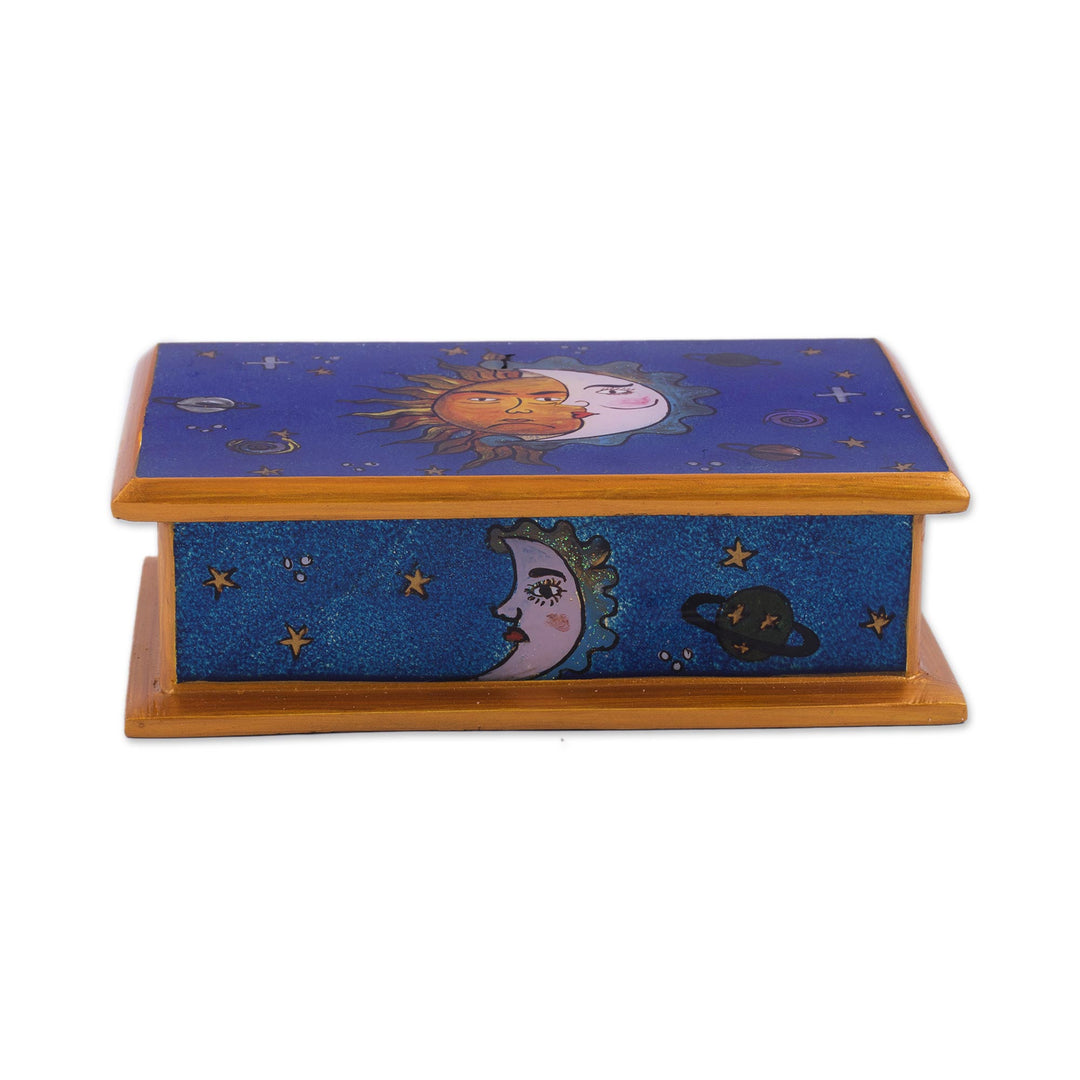 Sun-Themed Reverse Painted Glass Decorative Box from Peru - Solar Love