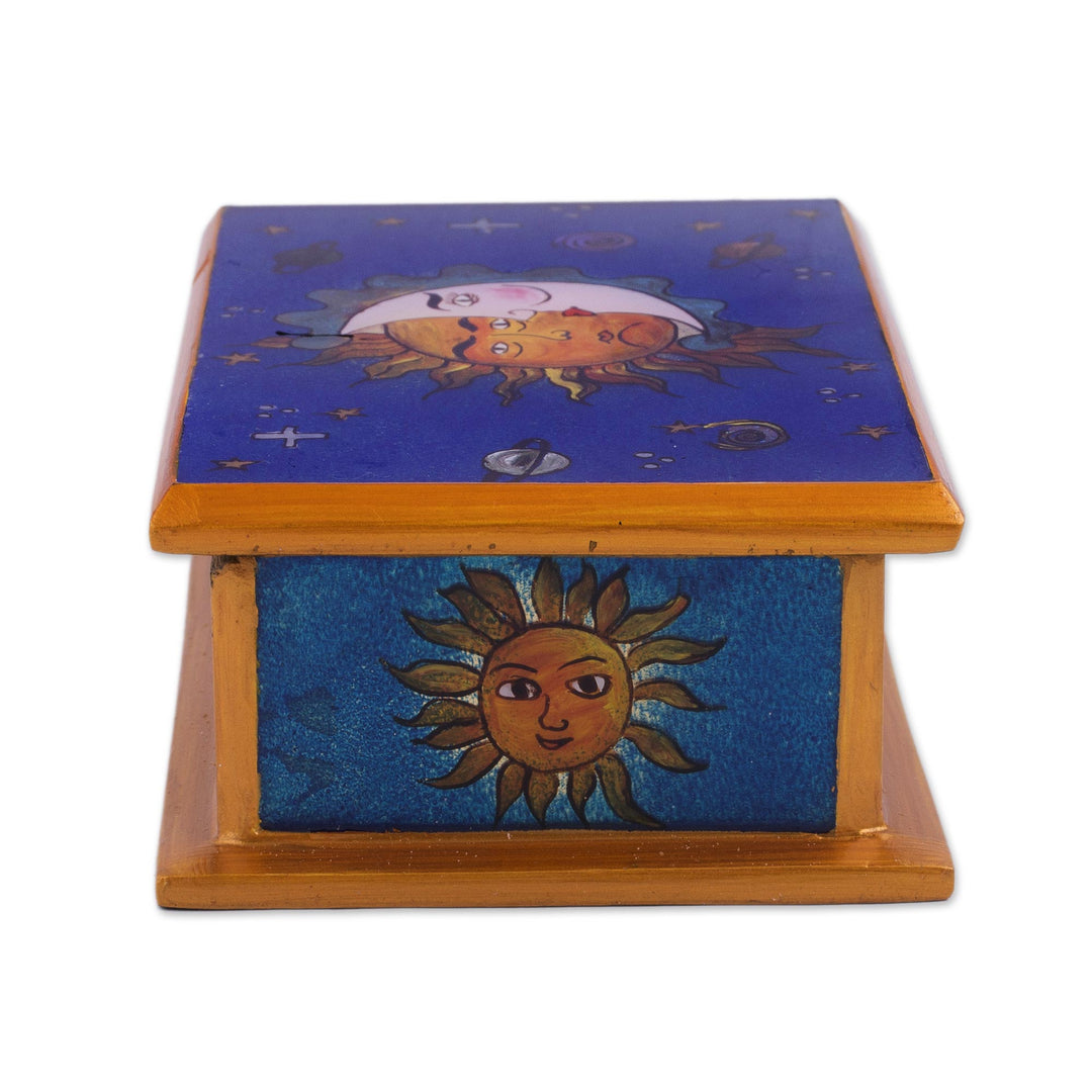 Sun-Themed Reverse Painted Glass Decorative Box from Peru - Solar Love