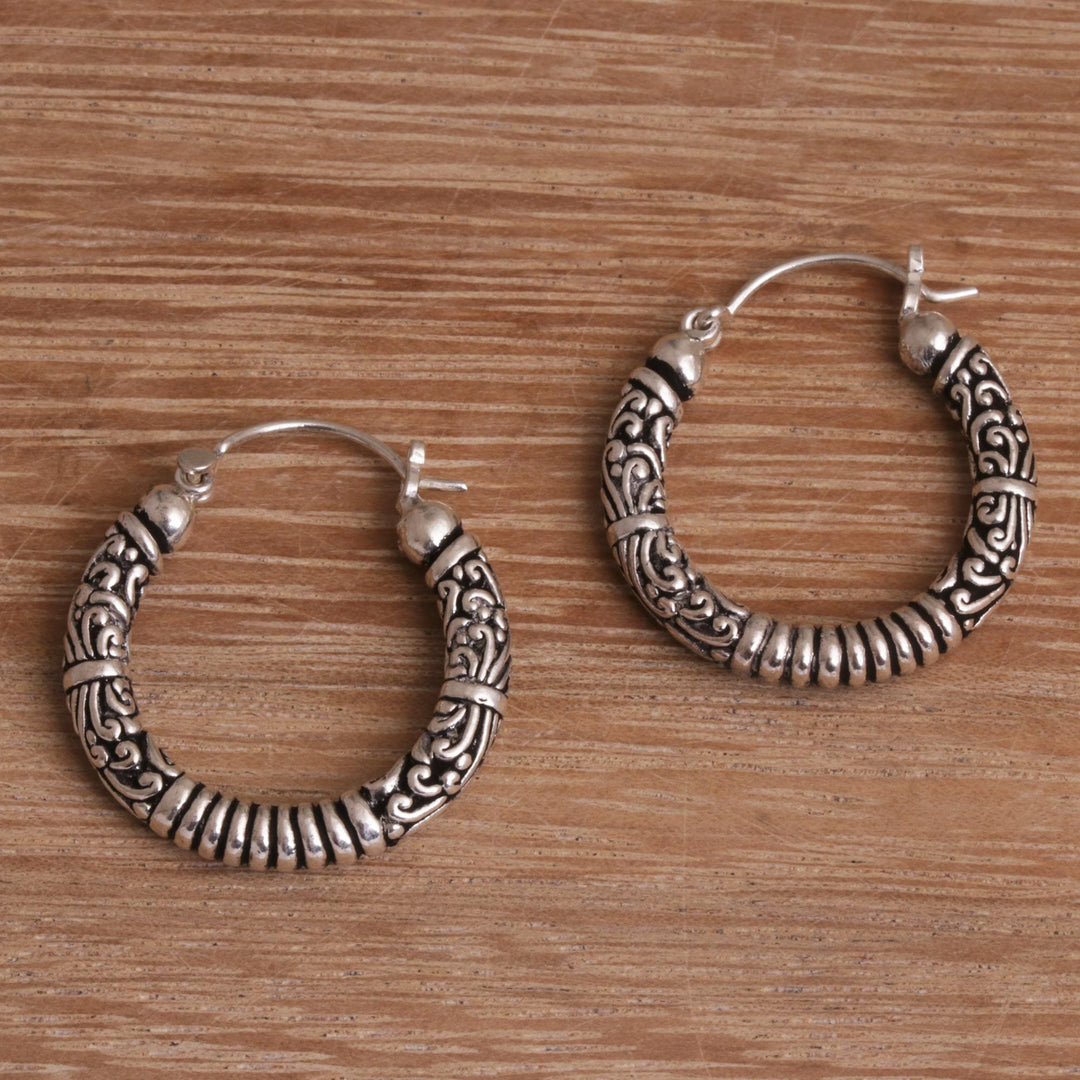 Artisan Crafted Sterling Silver Hoop Earrings from Bali - Lightweight Feeling