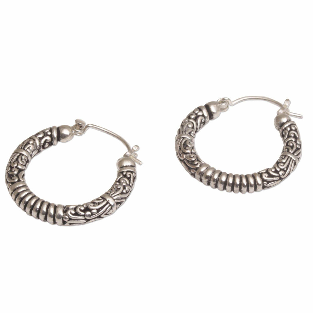 Artisan Crafted Sterling Silver Hoop Earrings from Bali - Lightweight Feeling