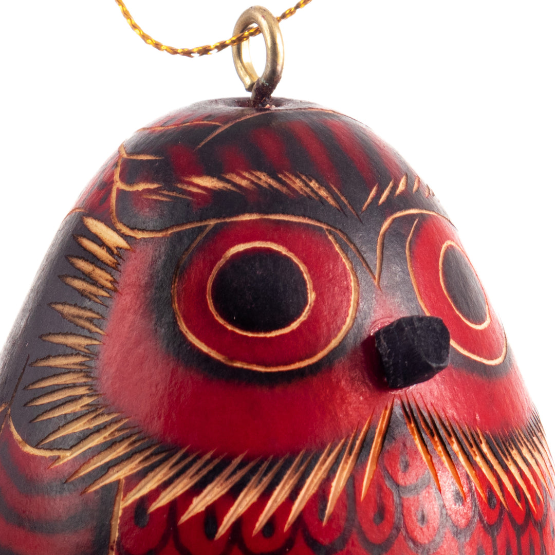 Artisan Crafted Dried Gourd Red Owl Ornaments (set of 3) - Night Watchmen