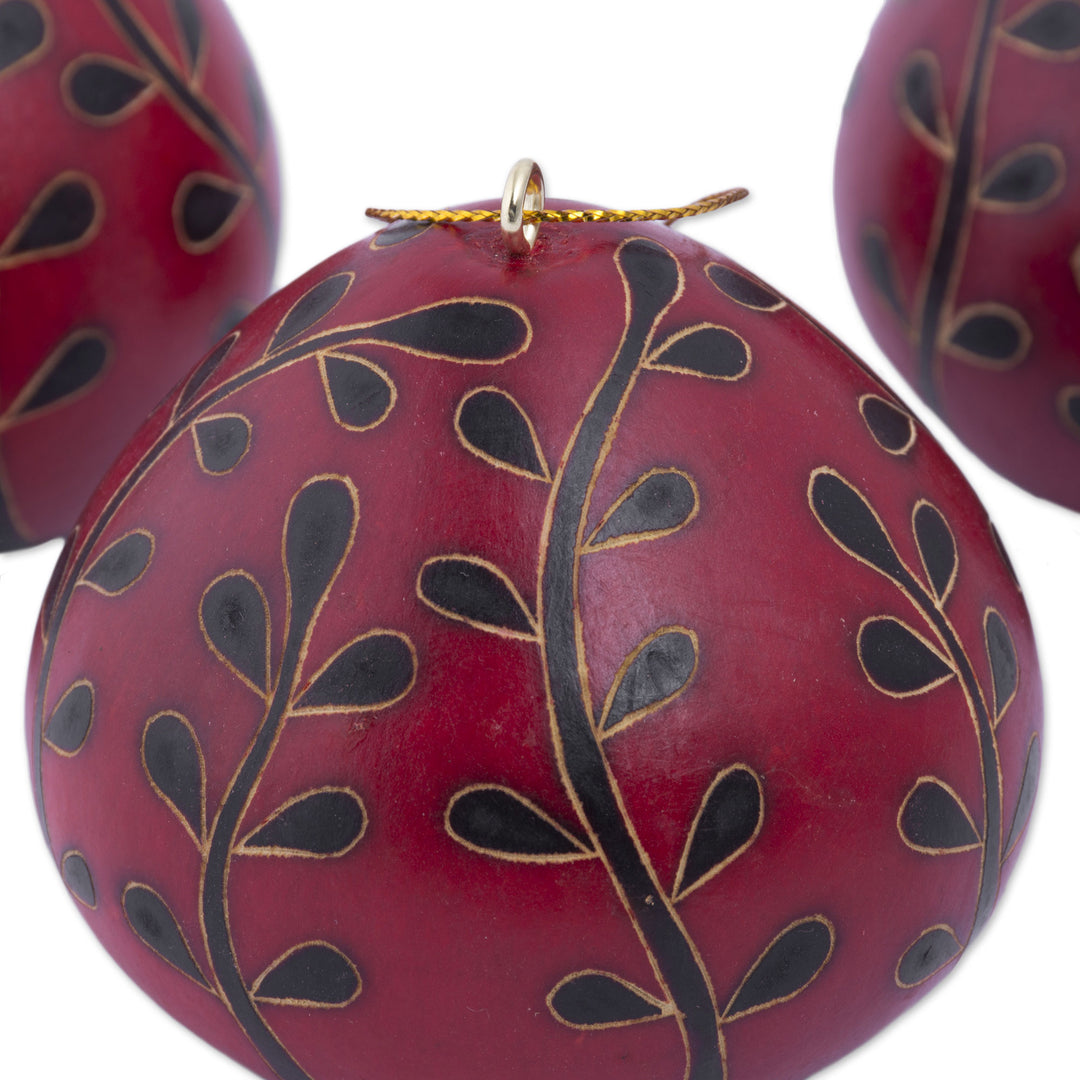 Dried Mate Gourd Floral Motif Ornaments from Peru (set of 3) - The Flowering Season